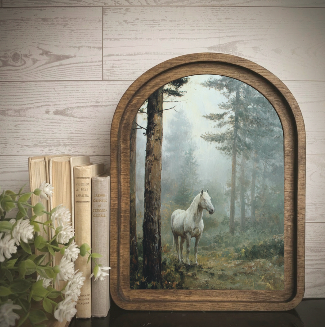 Arch Frame Art White Horse Trees Fall