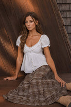 V NECK LADDER LACE PUFF SLEEVE