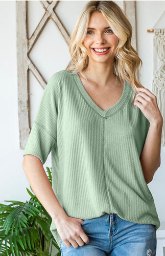 Sage Rib V-Neck